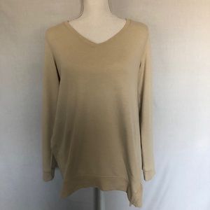 LOGO V-Neck Cream Sweatshirt Tunic Size Small